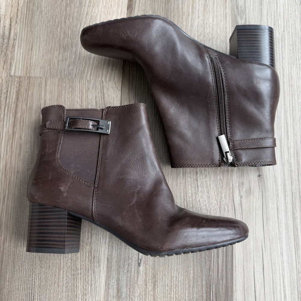 Bandolino‎ Vintage Y2K Brown Ankle Boots Leather Size 7 BDLETHIA 90s 2000s